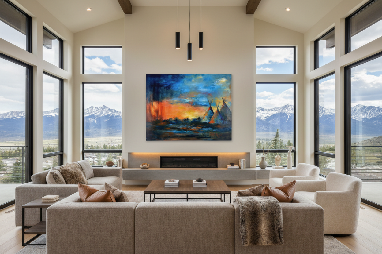 Teepee Sunset Landscape in Contemporary Colorado Mountain Home